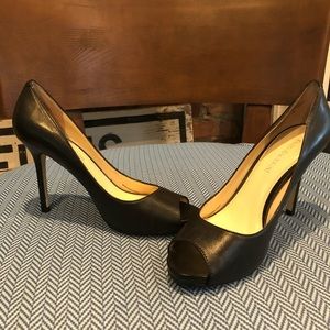 Sexy open toed leather high heels